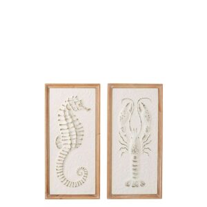 WALL DECORATION SEAHORSE/LOBSTER  IRON/FIR WOOD WHITE/NATURAL ASSORTMENT OF 2