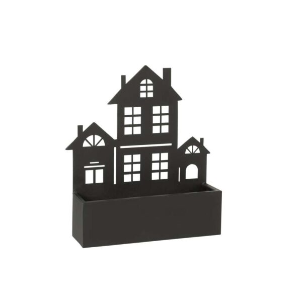 WALL DECORATION/FLOWERS POT HOUSE METAL BLACK LARGE