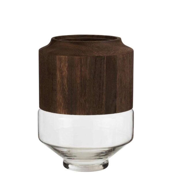 VASE ROUND HIGH WOOD/GLASS DARK BROWN LARGE