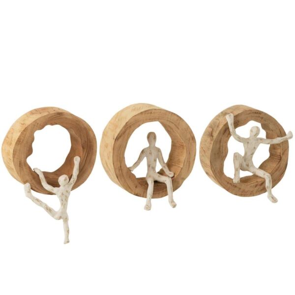 WALL DECO FIGURE CLIMBING MANGO WOOD/ALUMINIUM NATURAL/WHITE ASSORTMENT OF 3