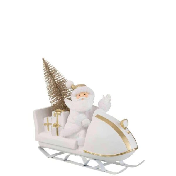 SANTA CLAUS WITH SLED POLY WHITE/GOLD