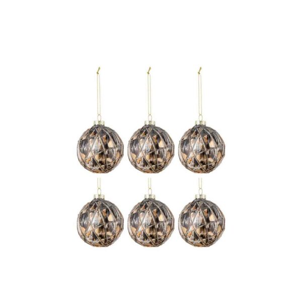 BOX OF 6 CHRISTMAS BAUBLES ROPES GLASS BLACK/BRONZE/GREY SMALL