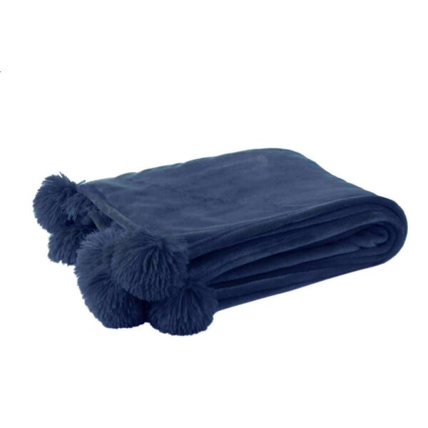 PLAID POMPOM POLYESTER BLUE