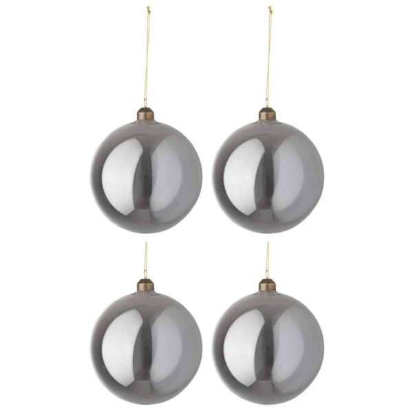 BOX OF 4 CHRISTMAS BALL SMOOTH GLASS PEARL GREY LARGE