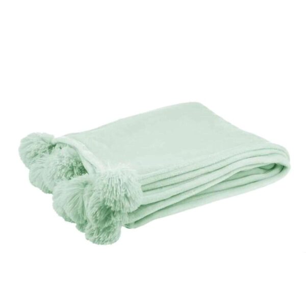 PLAID POMPOM POLYESTER LIGHT GREEN