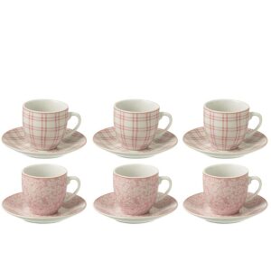 BOX OF 6 COFFEE CUP+SAUCER CERAMICS PINK