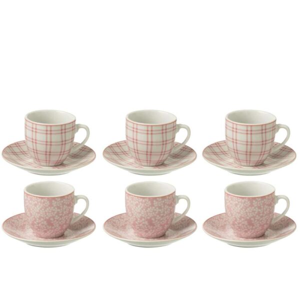 BOX OF 6 COFFEE CUP+SAUCER CERAMICS PINK