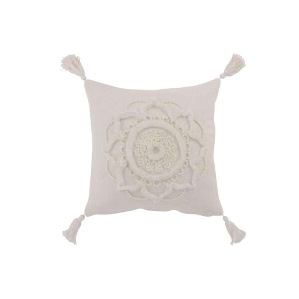 CUSHION FLOWER + TASSELS COTTON WHITE