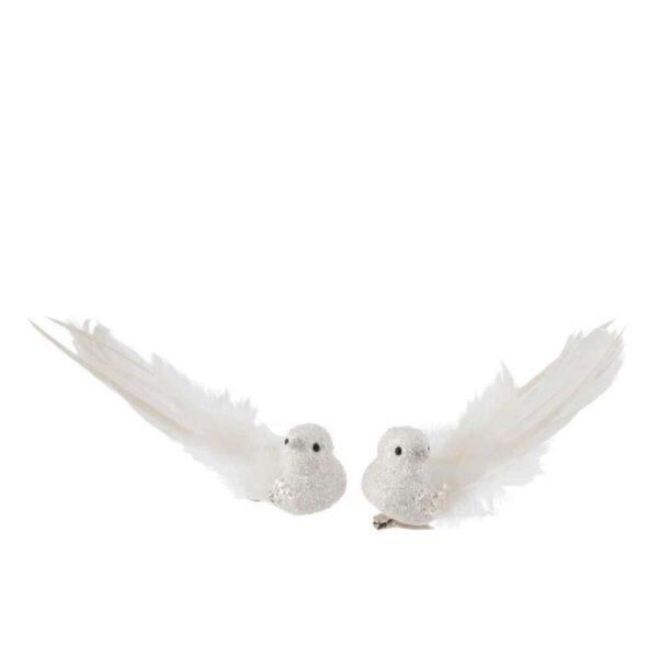 BIRD+CLIP FEATHERS GLITTER WHITE SMALL ASSORTMENT OF 2