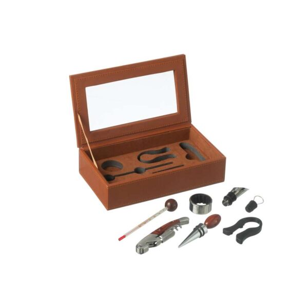 BOX 6 WINE ACCESSORIES FAKE LEATHER COGNAC