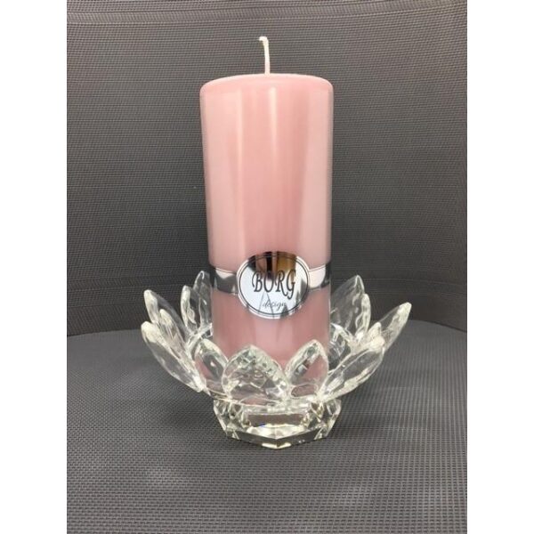 Kubbelysestake m/stett  i  Krystall , formet som en blomst  -16X8Cm