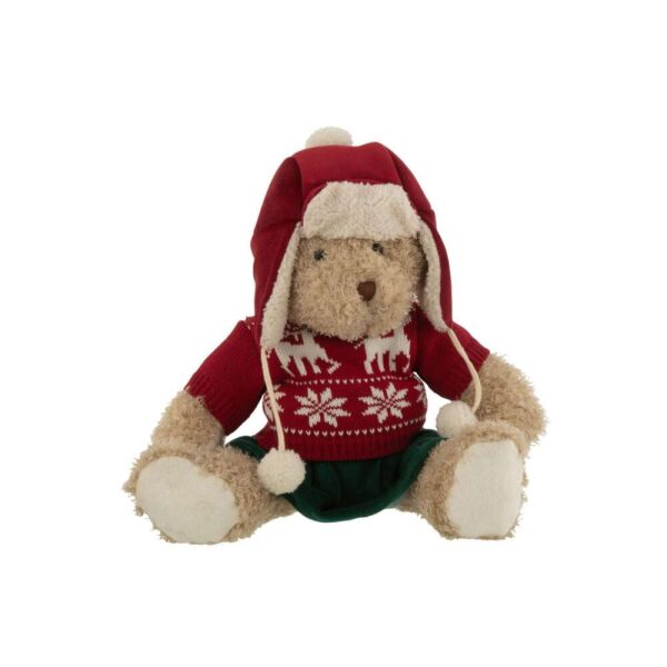 BEAR GIRL CHRISTMAS SWEATER+HAT TEXTILE BEIGE/RED LARGE