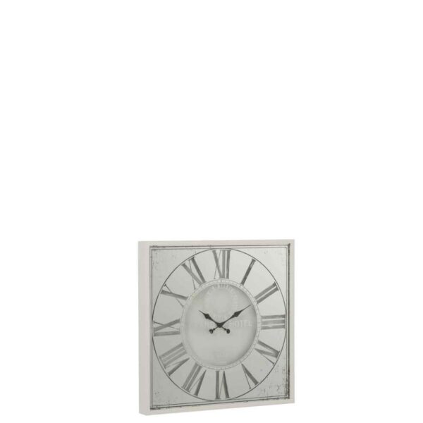 CLOCK SQUARE ROMAN NUMERALS MIRROR METAL WHITE SMALL