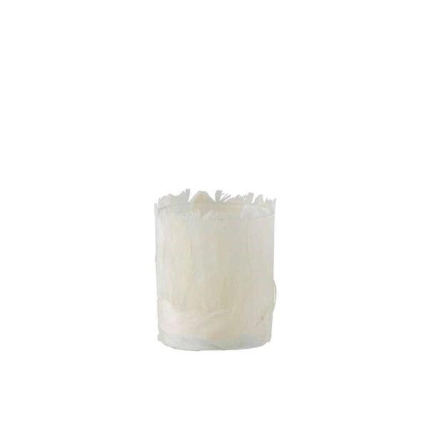 TEALIGHT HOLDER FEATHERS GLASS CREAM SMALL