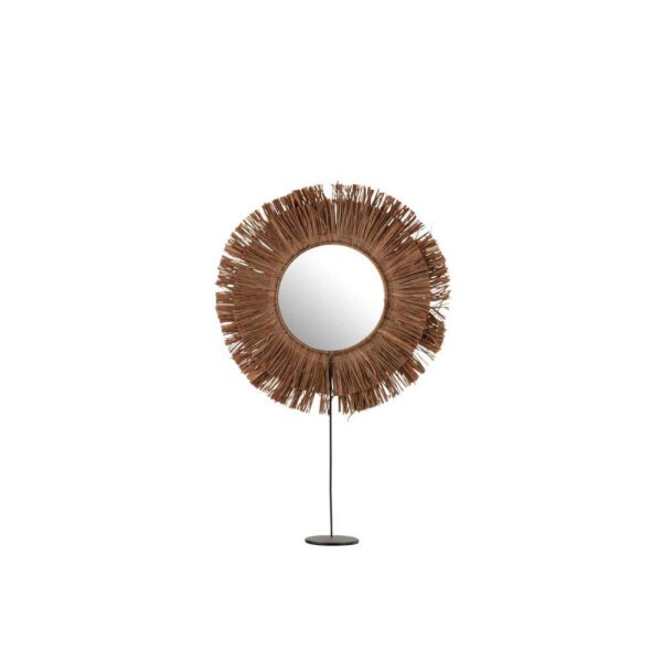 MIRROR ON FOOT ROUND REED RAFFIA BROWN