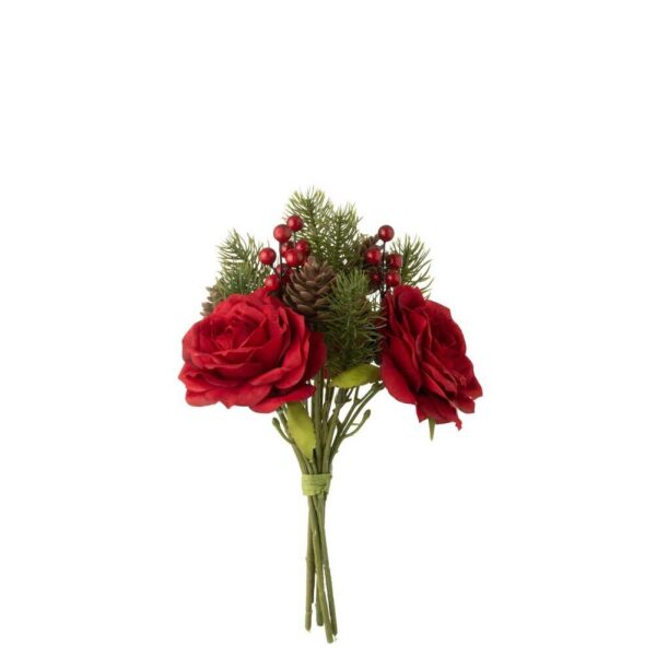BOUQUET ROSE/BERRIES/PINE BRANCH PLASTIC RED/GREEN SMALL