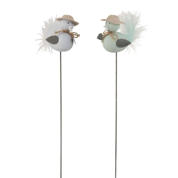 BIRD ON STICK WOOD/METAL BLUE/AZURE ASSORTMENT OF 2