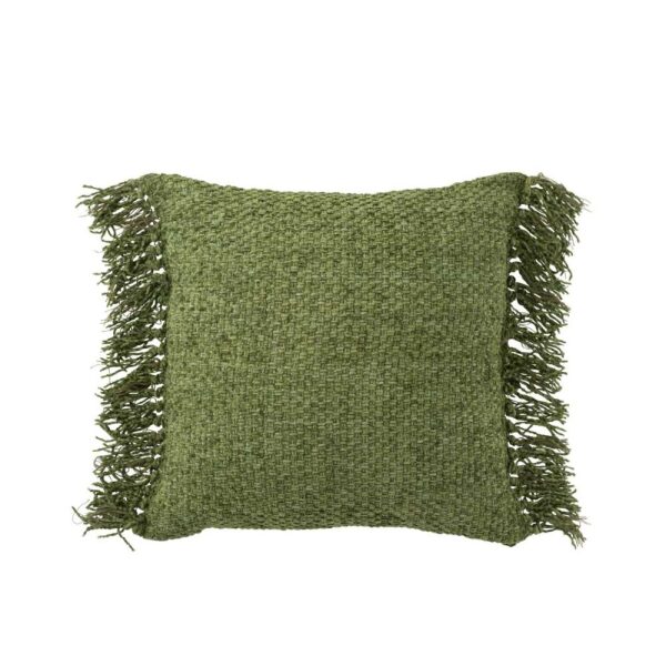 CUSHION WOVEN+FRINGES VISCOSE/COTON DARK GREEN