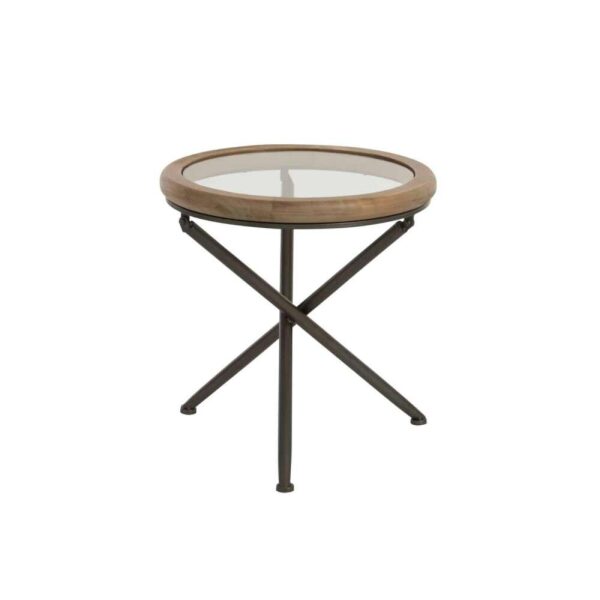 TABLE ROUND WOOD/GLASS BROWN S