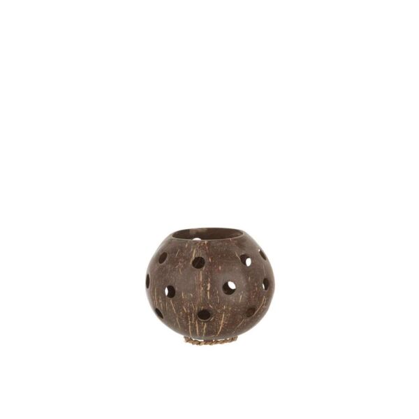 TEALIGHT HOLDER COCONUT HOLES BROWN LARGE