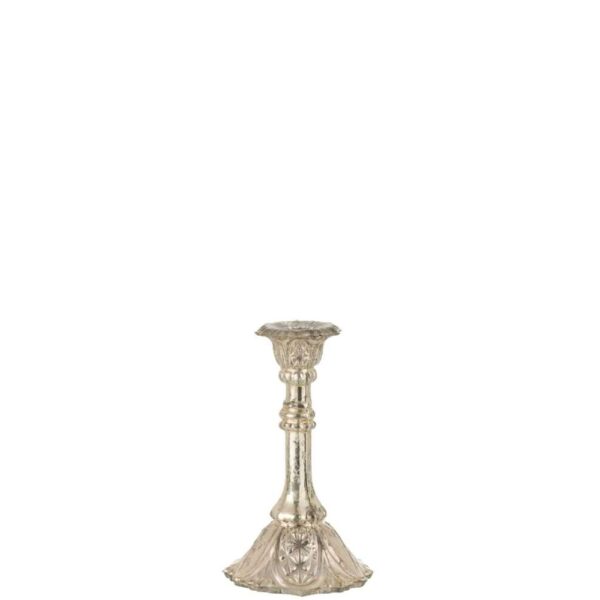 CANDLE HOLDER ORIENTAL GLASS SILVER MEDIUM