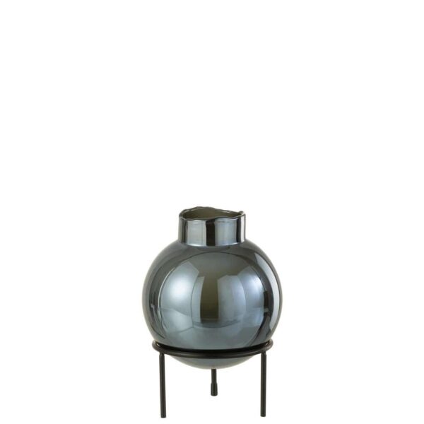 VASE BALL GLASS/METAL BLUE/BLACK SMALL