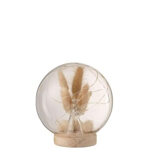 BELL JAR BALL LED ANGEL GLASS/WOOD NATURAL LARGE