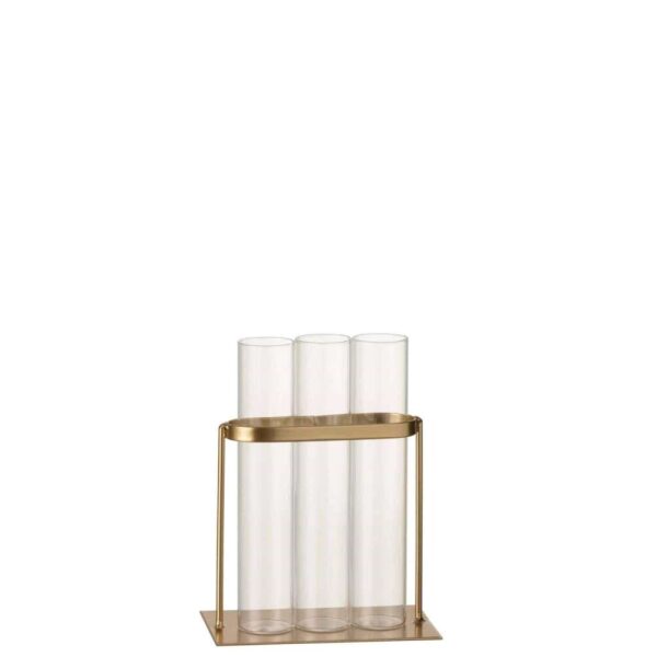 VASE 3 TUBES METAL/GLASS GOLD