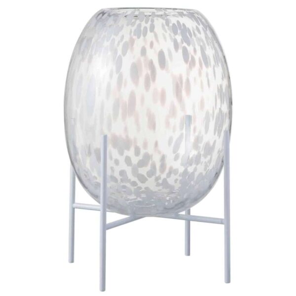 VASE ON BASE DOT GLASS TRANSPARENT/WHITE LARGE
