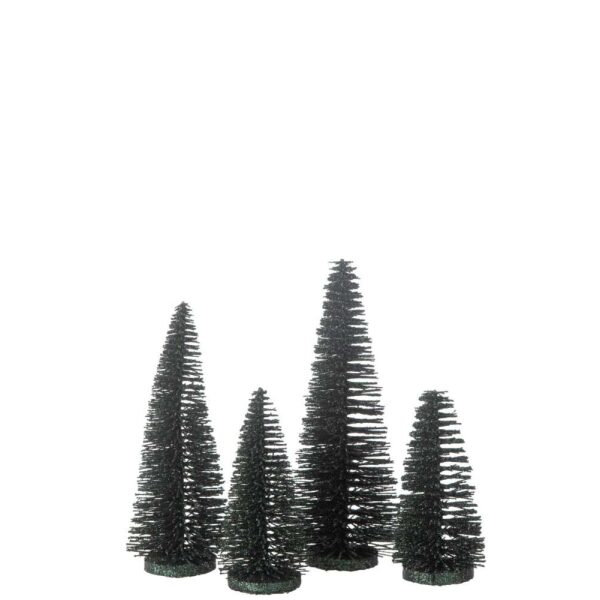 BOX OF 4 CHRISTMAS TREE DECO GLITTERS PLASTIC DARK GREEN