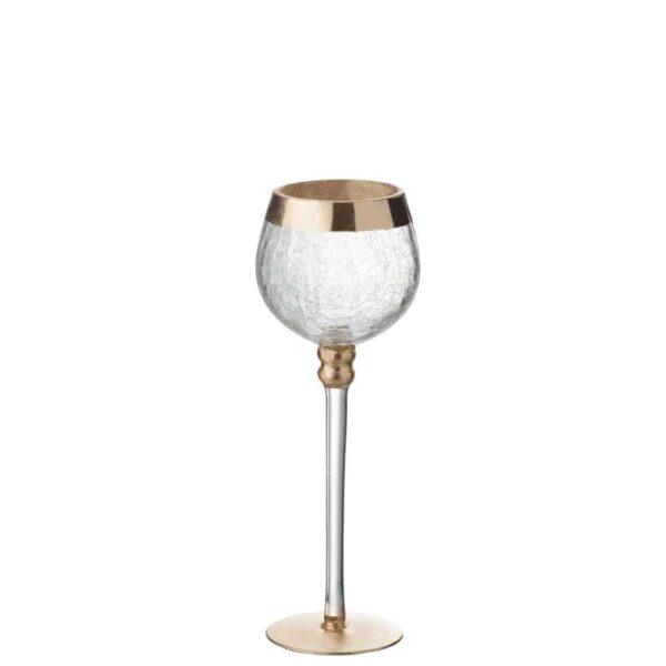CANDLEHOLDER BALL ON BASE CRACKLE GLASS TRANSPARENT/GOLD MEDIUM