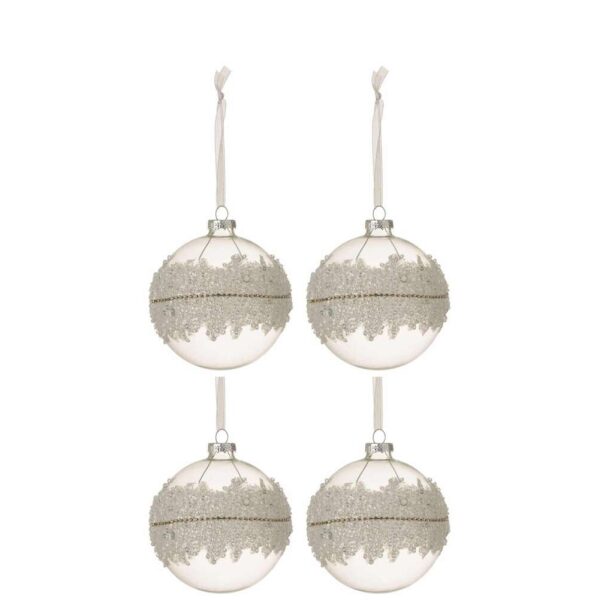 BOX OF 4 CHRISTMAS BAUBLES SUGAR MIDDLE DIAMONDS LINE GLASS CLEAR MEDIUM