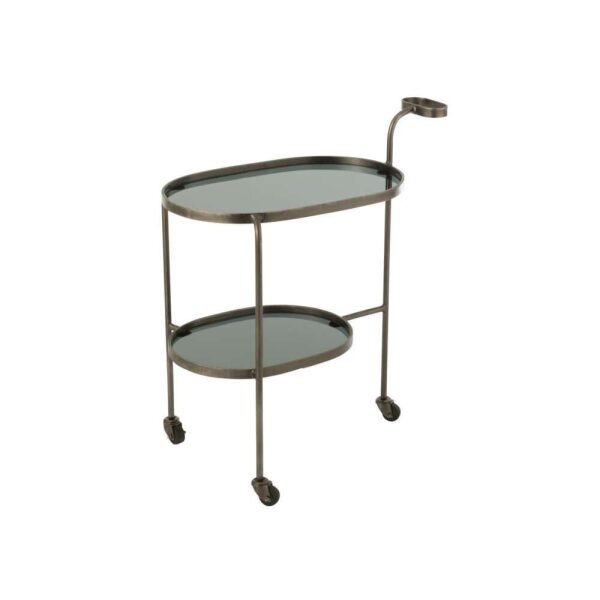 DESSERT TROLLEY OVALE 2 LEVELS IRON/GLASS GREY