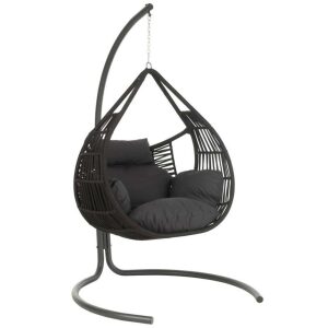 HANGING CHAIR+CUSHION ARES ROPE/METAL BLACK