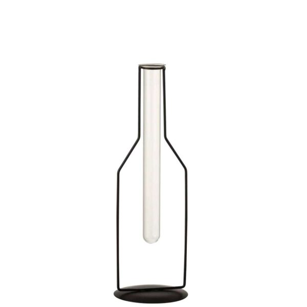 VASE 1 TUBE BOTTLE METAL/GLASS BLACK LARGE