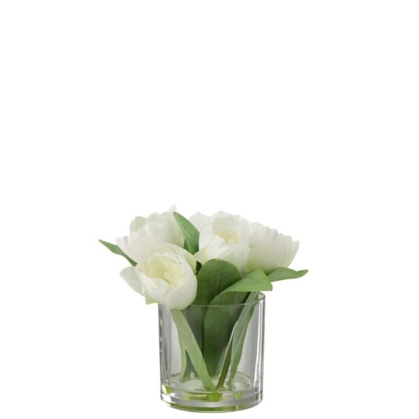 TULIPS IN VASE ROUND PLASTIC GLASS WHITE SMALL