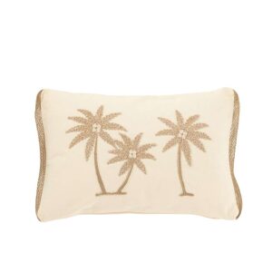 CUSHION RECTANGLE PALM TREES COTTON CREAM/BEIGE