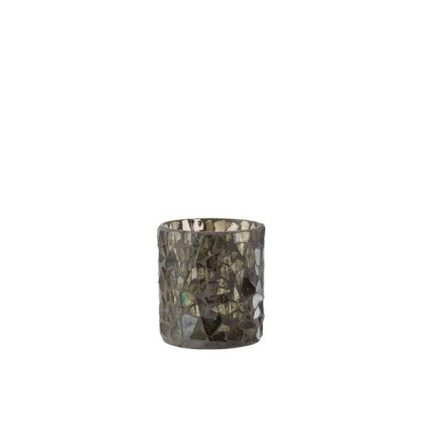 TEALIGHT HOLDER MOSAIC GLASS GREY/GREEN SMALL