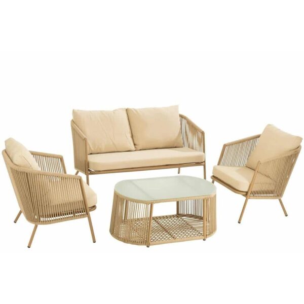 SET ELI 4P SOFAS+TABLES+CUSHIONS METAL/ROPE BEIGE