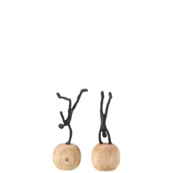 FIGURE STANDING ON FOOT MANGO WOOD/ALUMINIUM BLACK ASSORTMENT OF 2