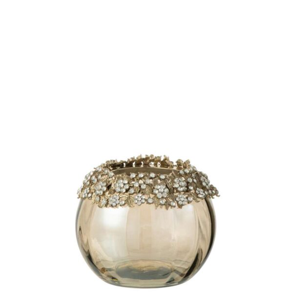 TEALIGHT HOLDER VOLVE METAL/GLASS GOLD/BRONZE MEDIUM