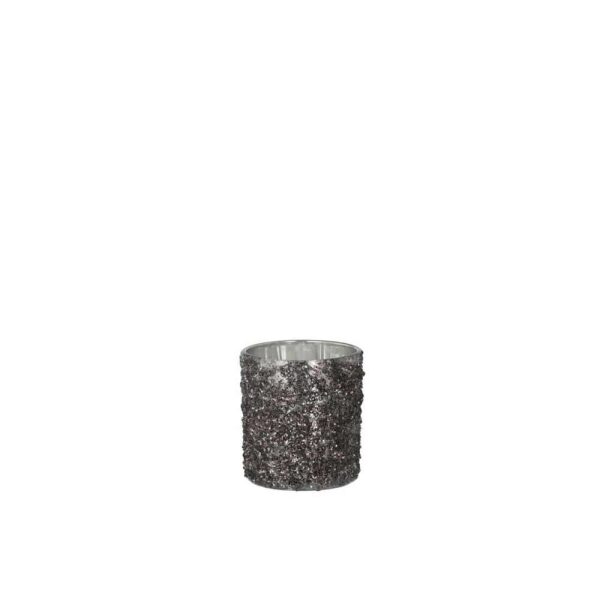 TEALIGHT HOLDER GLITTER GLASS ANTHRACITE GREY SMALL