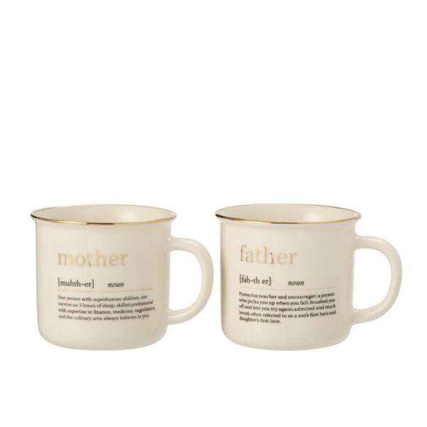 MUG MESSAGE MOTHER FATHER CERAMIC GOLD ASSORTMENT OF 2
