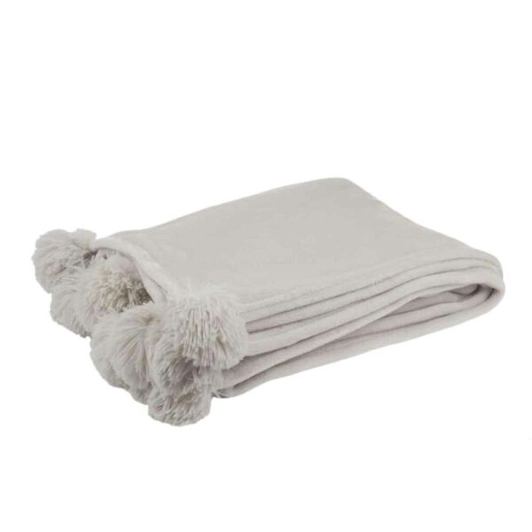 PLAID POMPOM POLYESTER LIGHT GREY