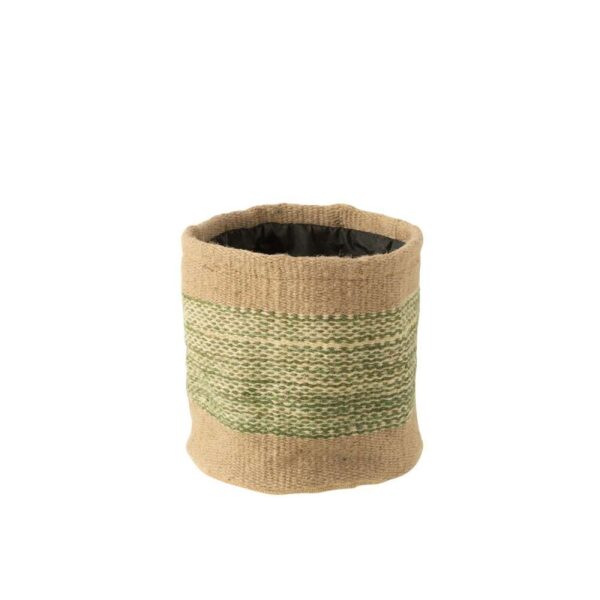BASKET ROUND+BAND JUTE NATURAL/GREEN LARGE