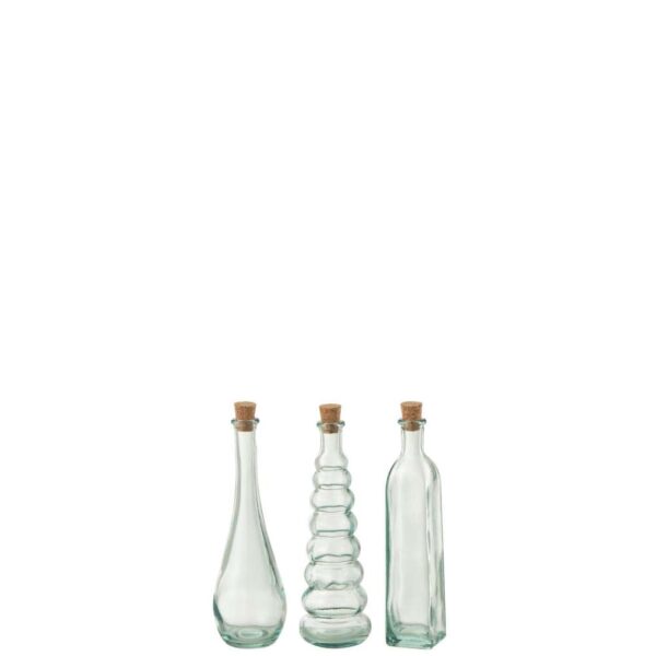 BOTTLE SWIRL ROUND SQUARE CORK RECYCLED GLASS SMALL ASSORTMENT OF 3