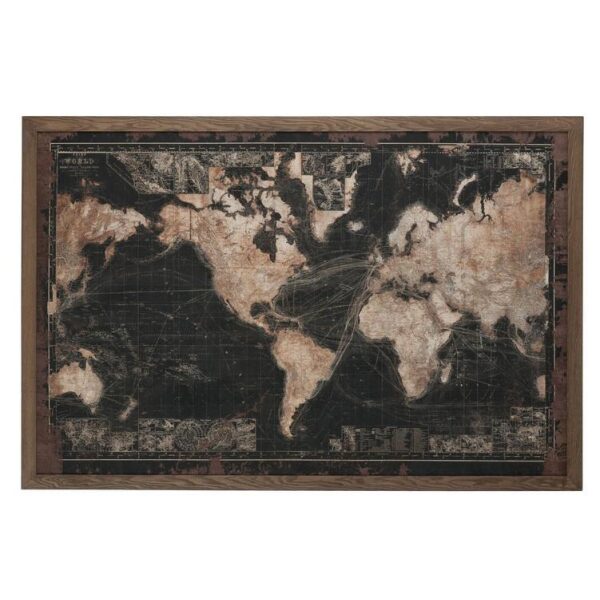 FRAME LED BATTERIES MAP WORLD WOOD/CANVAS BLACK/BROWN