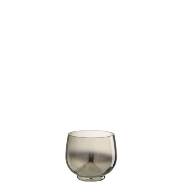 TEALIGHT HOLDER ROUND GLASS SMOKE GREY/SILVER SMALL