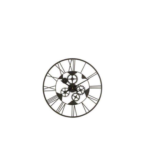 CLOCK ROMAN NUMERALS WHEELS METAL BLACK SMALL