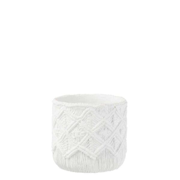FLOWERPOT CHECKERED CEMENT WHITE MEDIUM